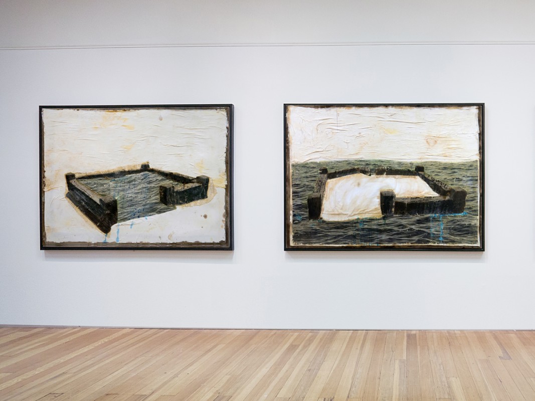 THE BALTIC SEA (I), (II), Photomontage Mixed Media on found fabric, 2014, 48 IN x 66 IN